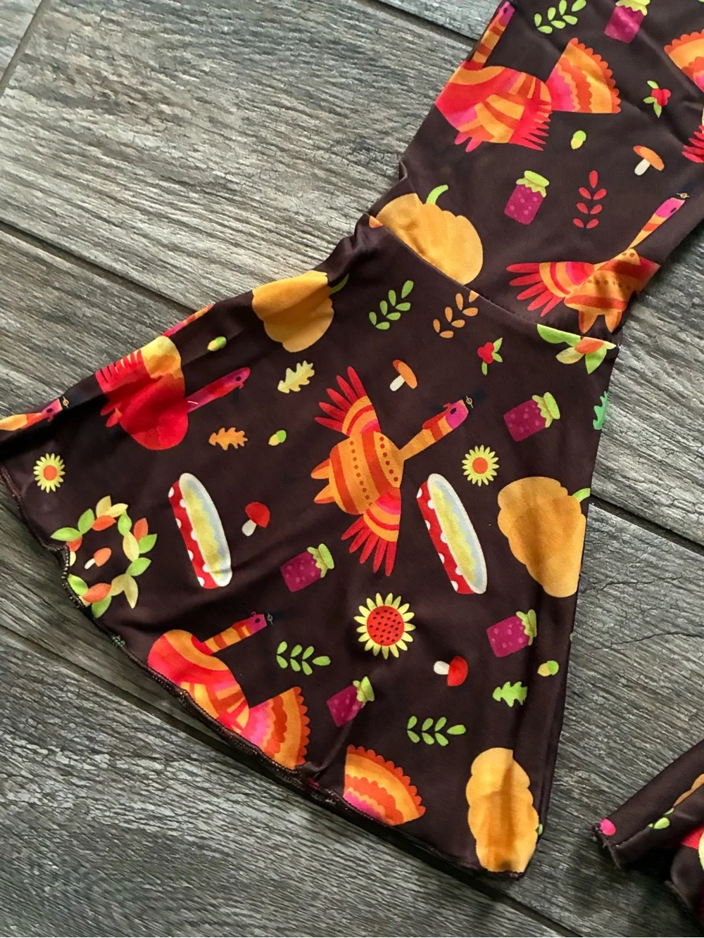 Girls Thanksgiving Outfit Set Turkey Print Flare Pants 5/6